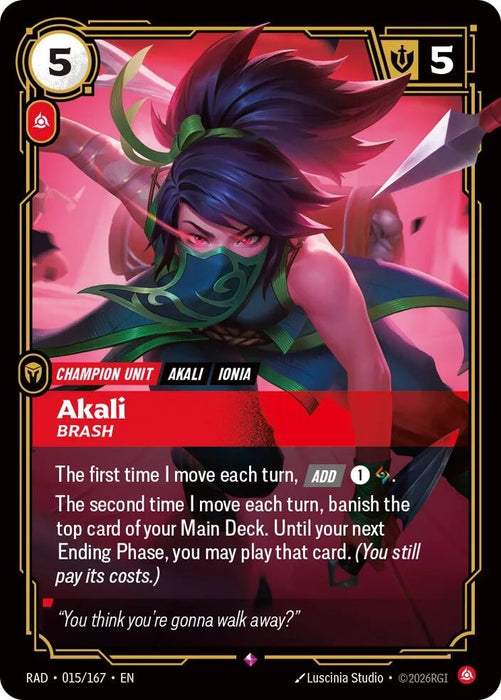 Image for Akali, Brash (015/167) (Foil) [Radiance] (RAD) - Riftbound: League of Legends Trading Card Game