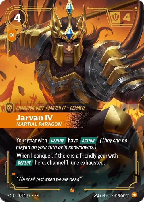 Image for Jarvan IV, Martial Paragon (091/167) (Foil) [Radiance] (RAD) - Riftbound: League of Legends Trading Card Game