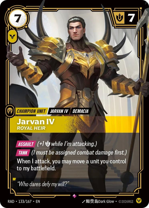Image for Jarvan IV, Royal Heir (133/167) (Foil) [Radiance] (RAD) - Riftbound: League of Legends Trading Card Game