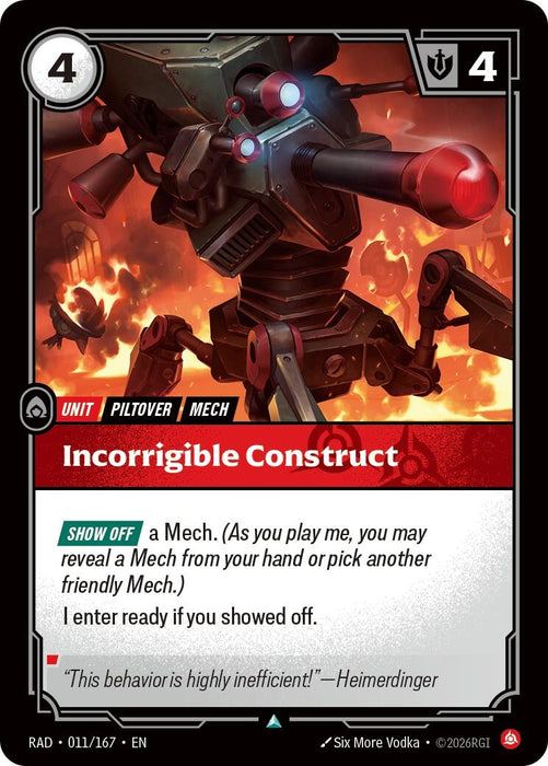 Image for Incorrigible Construct (011/167) (Foil) [Radiance] (RAD) - Riftbound: League of Legends Trading Card Game