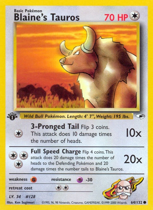 Image for Blaine's Tauros (064/132) (1st Edition) [Gym Heroes] - Pokemon