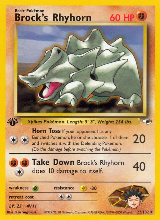 Image for Brock's Rhyhorn (22) (022/132) (1st Edition) [Gym Heroes] - Pokemon