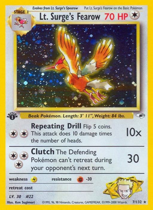Image for Lt. Surge's Fearow (007/132) (1st Edition Holofoil) [Gym Heroes] - Pokemon
