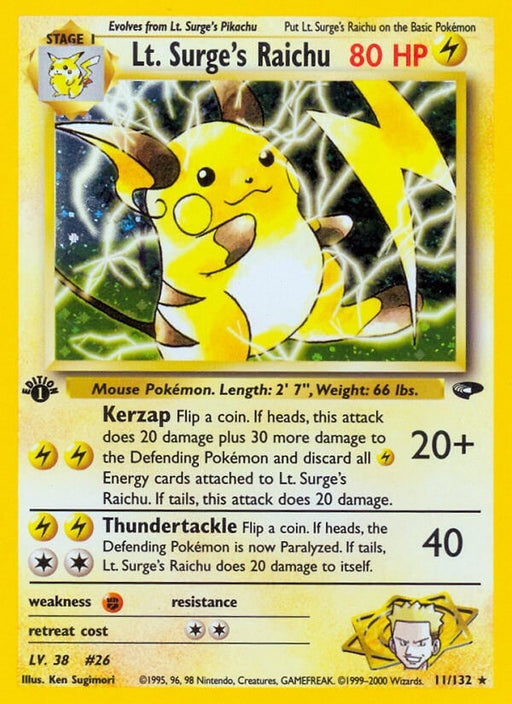 Image for Lt. Surge's Raichu (011/132) (Unlimited Holofoil) [Gym Challenge] - Pokemon