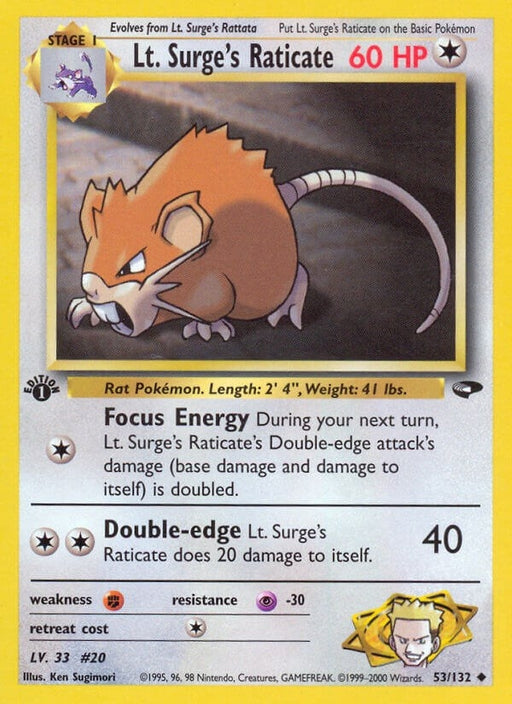 Image for Lt. Surge's Raticate (053/132) (1st Edition) [Gym Challenge] - Pokemon