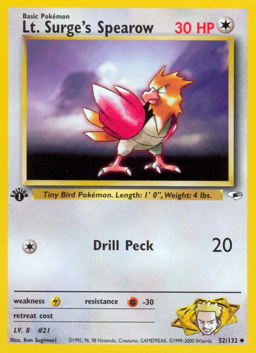 Image for Lt. Surge's Spearow (52) (052/132) (Unlimited) [Gym Heroes] - Pokemon