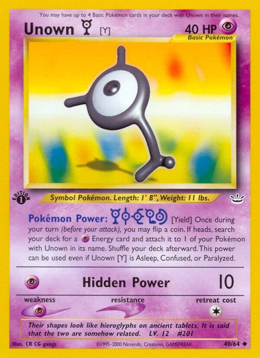 Image for Unown [Y] (40/64) (1st Edition) [Neo Revelation] - Pokemon