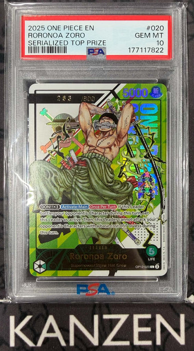 PSA 10 - Roronoa Zoro - Serialized Top Prize - #020 - 263/600 - 177117822