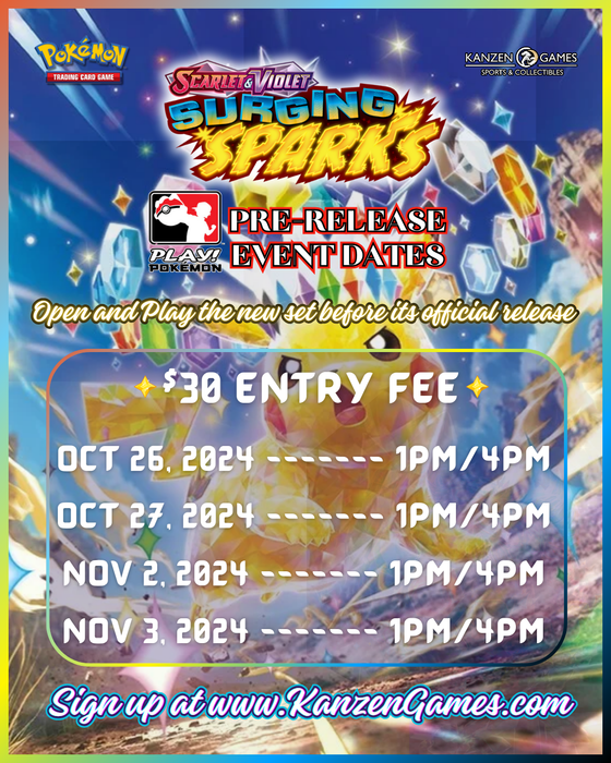 Pokémon Surging Sparks Prerelease - October 26th ~ November 3rd