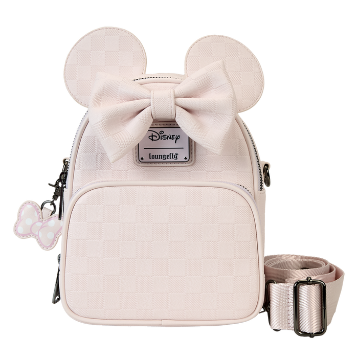 LOUNGEFLY Minnie Mouse Checkered Texture Convertible Mini Backpack & Crossbody Bag