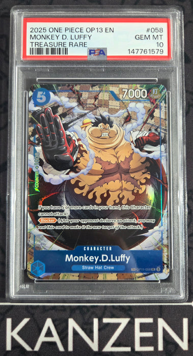 PSA 10 - Monkey.D.Luffy - Treasure Rare - #058 - 147761579