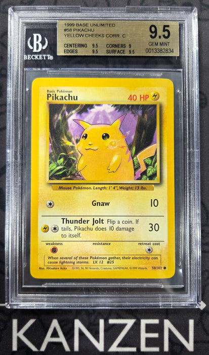 Pikachu - Yellow Cheeks - Base Unlimited - BGS 9.5 - #58 - 0013382834