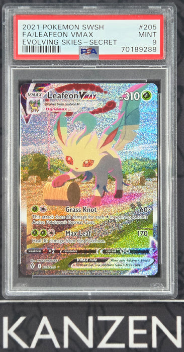 PSA 9 - Leafeon VMAX - Evolving Skies - #205 - 70189288