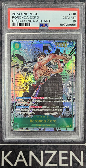 Roronoa Zoro - OP06-MANGA Alt. Art - PSA 10 - #OP06-118 - (89720855)