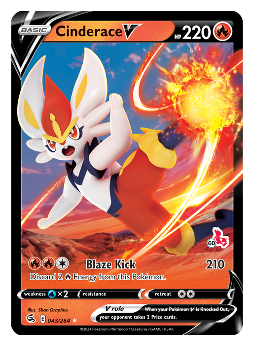 Cinderace V (043/264) (Cinderace Stamp #60) [Battle Academy 2022]